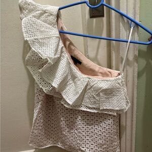 J. Crew Cream Eyelet One-Shoulder Blouse